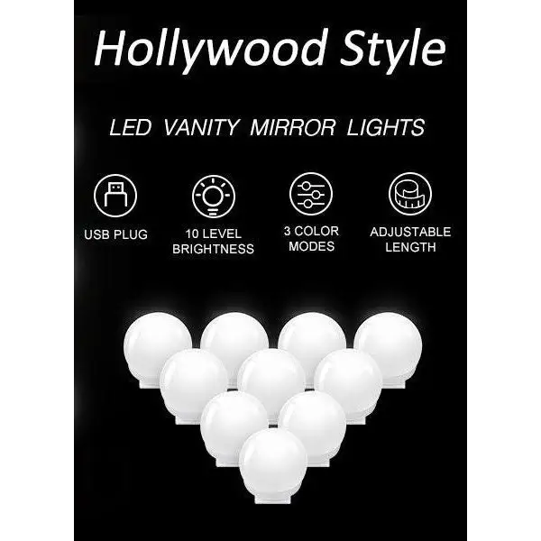 Hollywood Vanity Style LED Makeup Lights Mirror with 3 Color Modes Lights with 10 Dimmable Bulbs (Mirror Not Include)