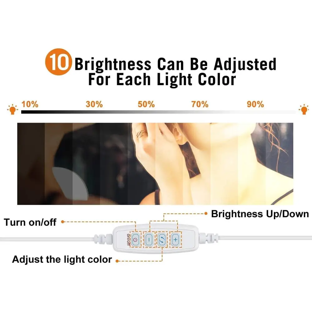 Hollywood Vanity Style LED Makeup Lights Mirror with 3 Color Modes Lights with 10 Dimmable Bulbs (Mirror Not Include)