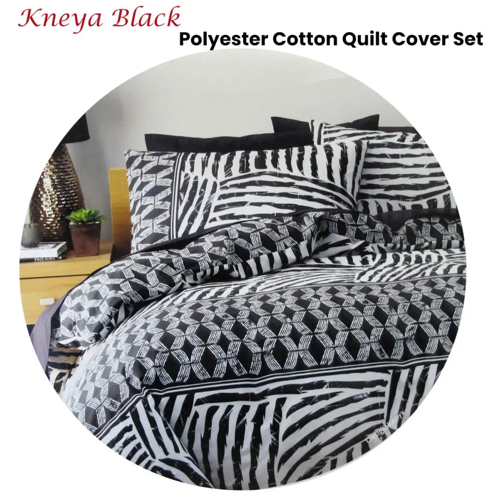 Homeport Kenya Black Printed Geometric Quilt Cover Set Double - Home & Garden > Bedding
