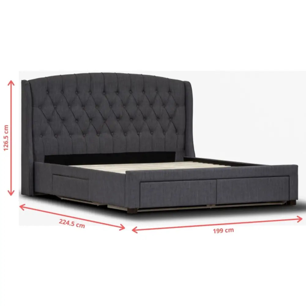 Honeydew King Size Bed Frame Timber Mattress Base With Storage Drawers - Grey - Furniture > Bedroom