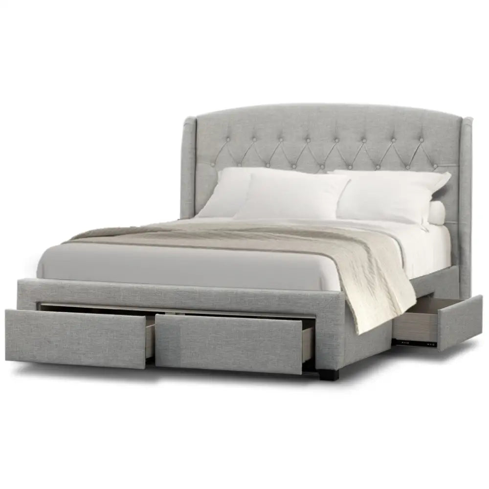 Honeydew Queen Size Bed Frame Timber Mattress Base With Storage Drawers - Beige - Furniture > Bedroom