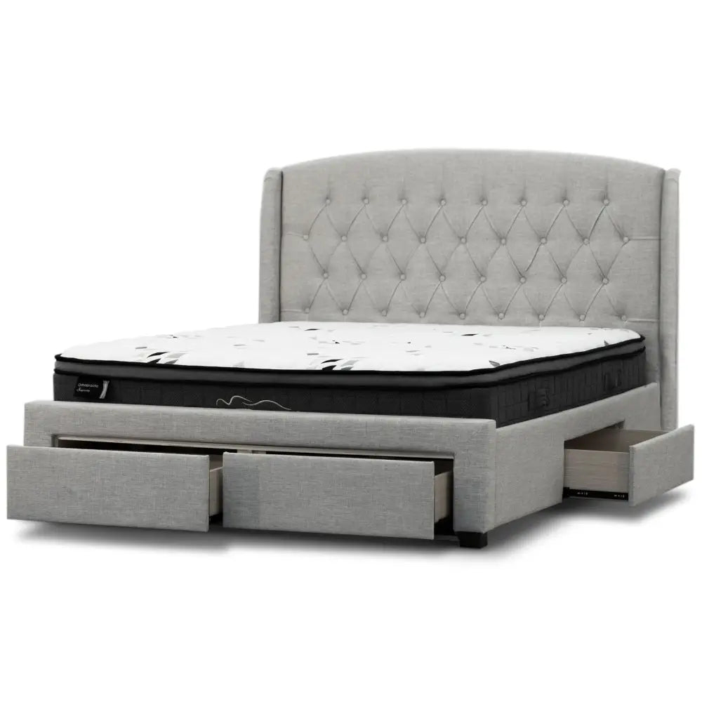 Honeydew Queen Size Bed Frame Timber Mattress Base With Storage Drawers - Beige - Furniture > Bedroom
