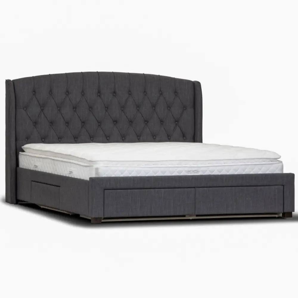 Honeydew Queen Size Bed Frame Timber Mattress Base With Storage Drawers - Grey - Furniture > Bedroom
