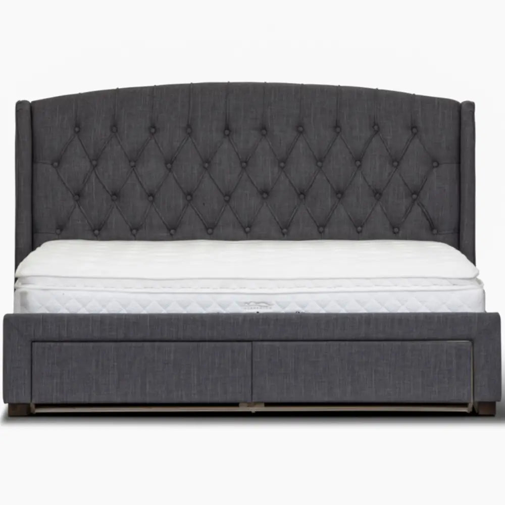 Honeydew Queen Size Bed Frame Timber Mattress Base With Storage Drawers - Grey - Furniture > Bedroom