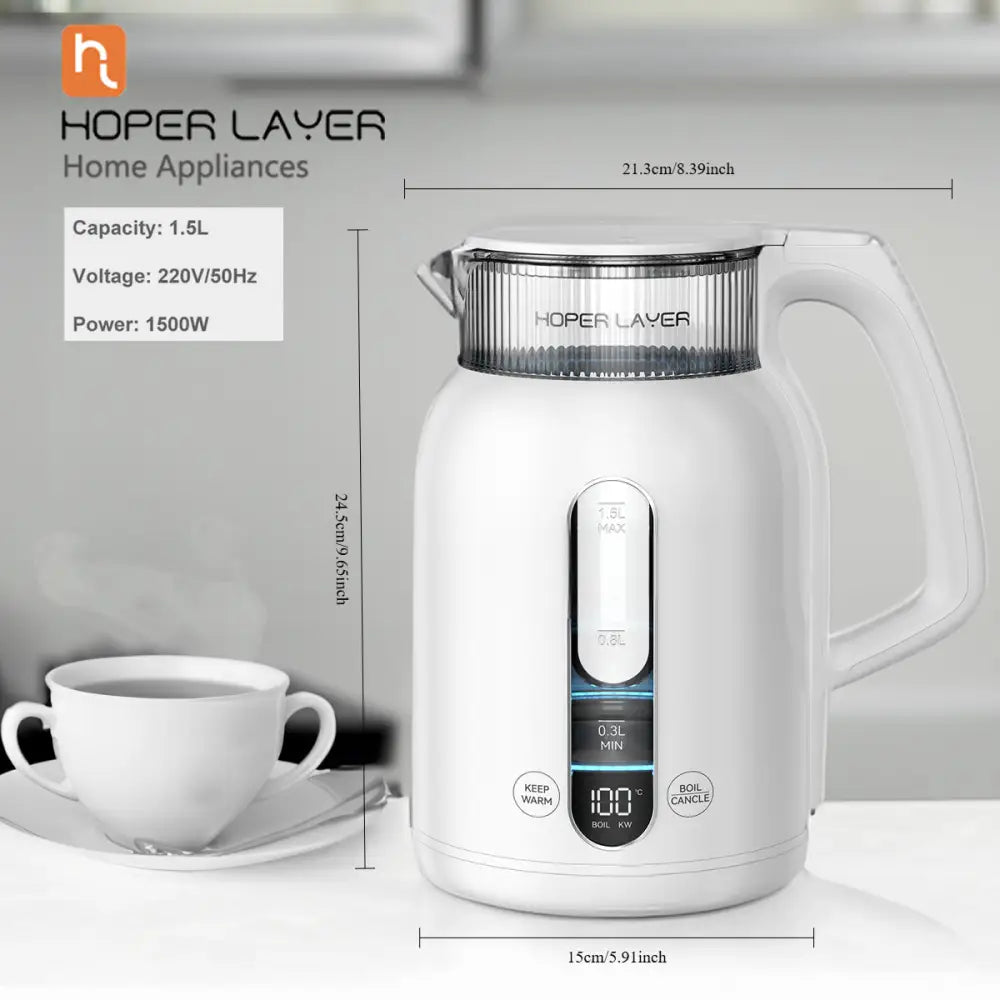 Hoper Layer Insulation Electric Kettle 1.5L 1500W Water Boiler K15-G1 - Appliances > Kitchen Appliances > Kettles