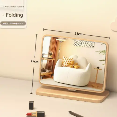 Horizontal Square Folding Mirror Tabletop Makeup Mirror - Large Wooden Swivel Vanity Mirror for Desk - Home & Garden >