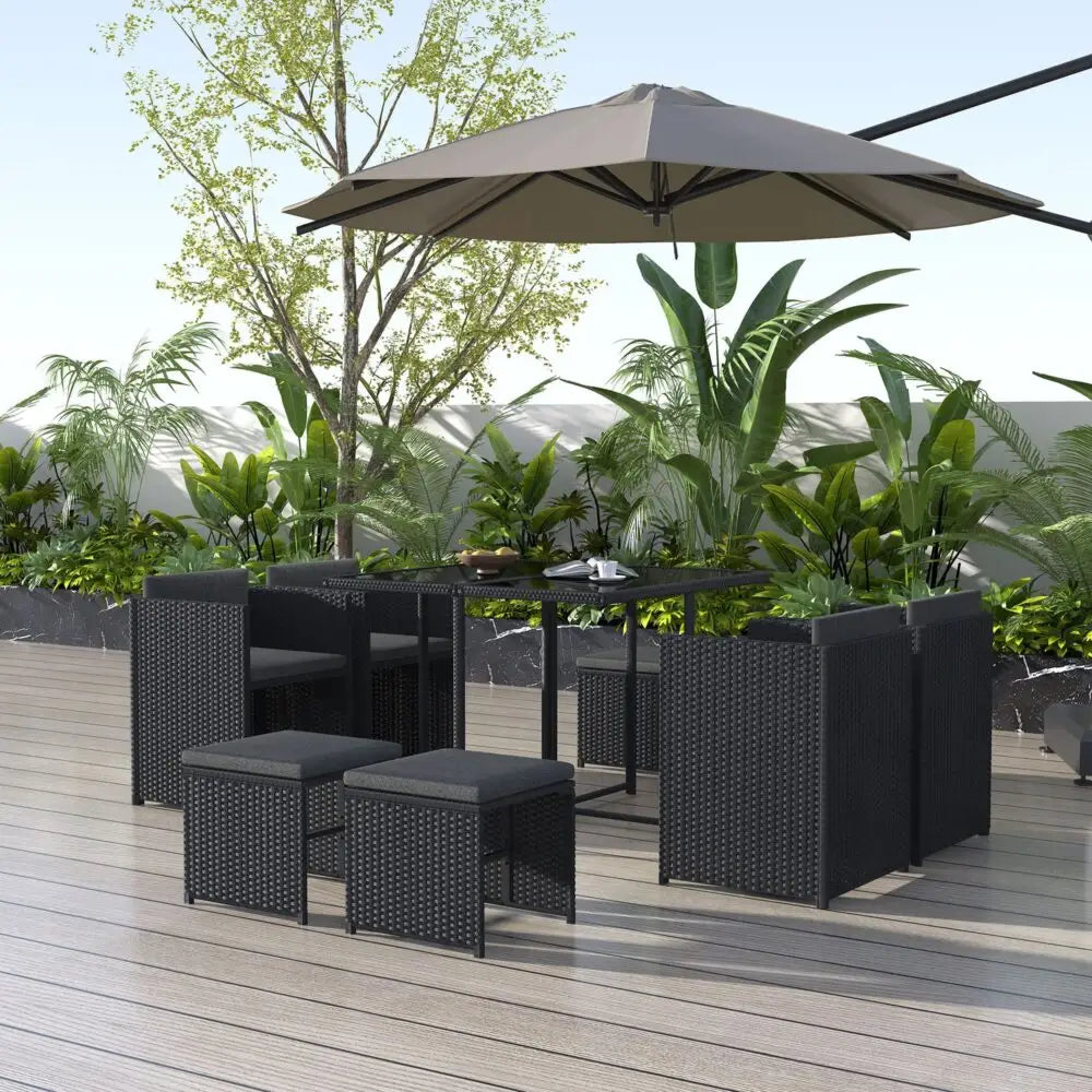 Horrocks 8 Seater Outdoor Dining Set-Black - Furniture > Outdoor