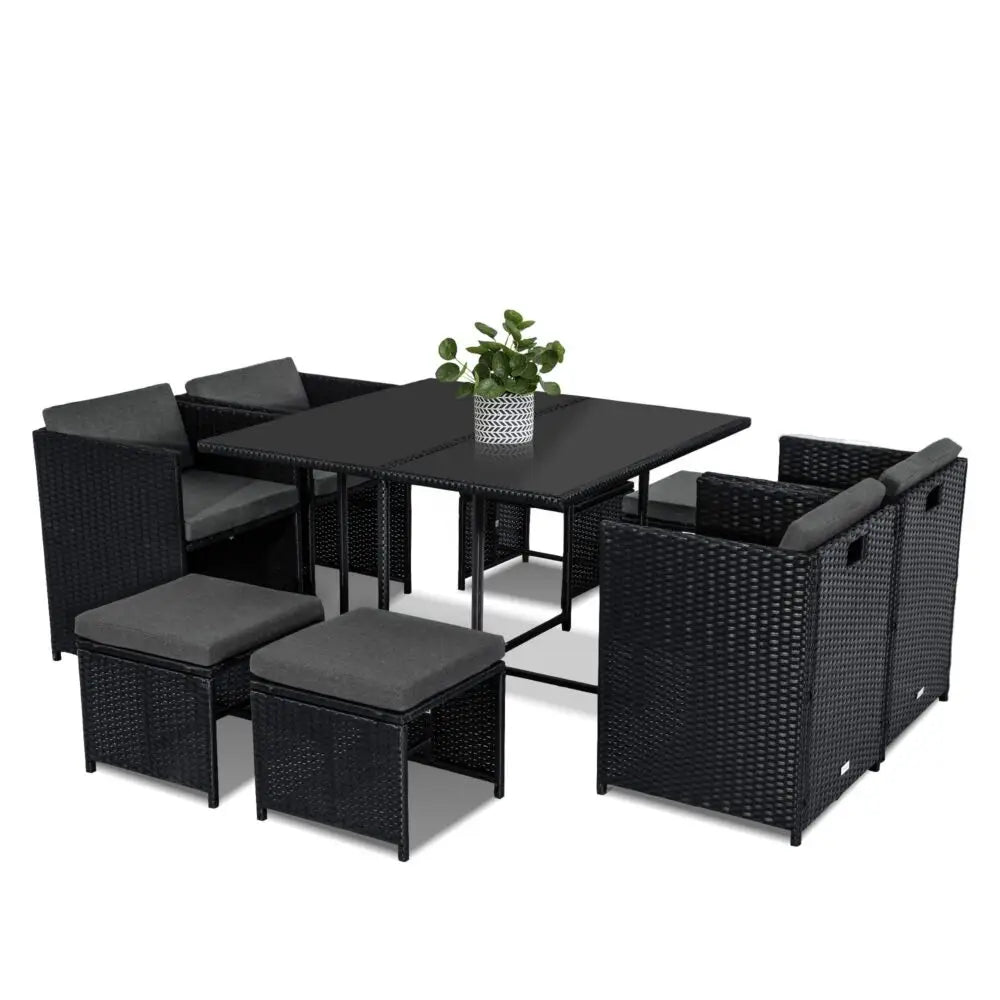Horrocks 8 Seater Outdoor Dining Set-Black - Furniture > Outdoor