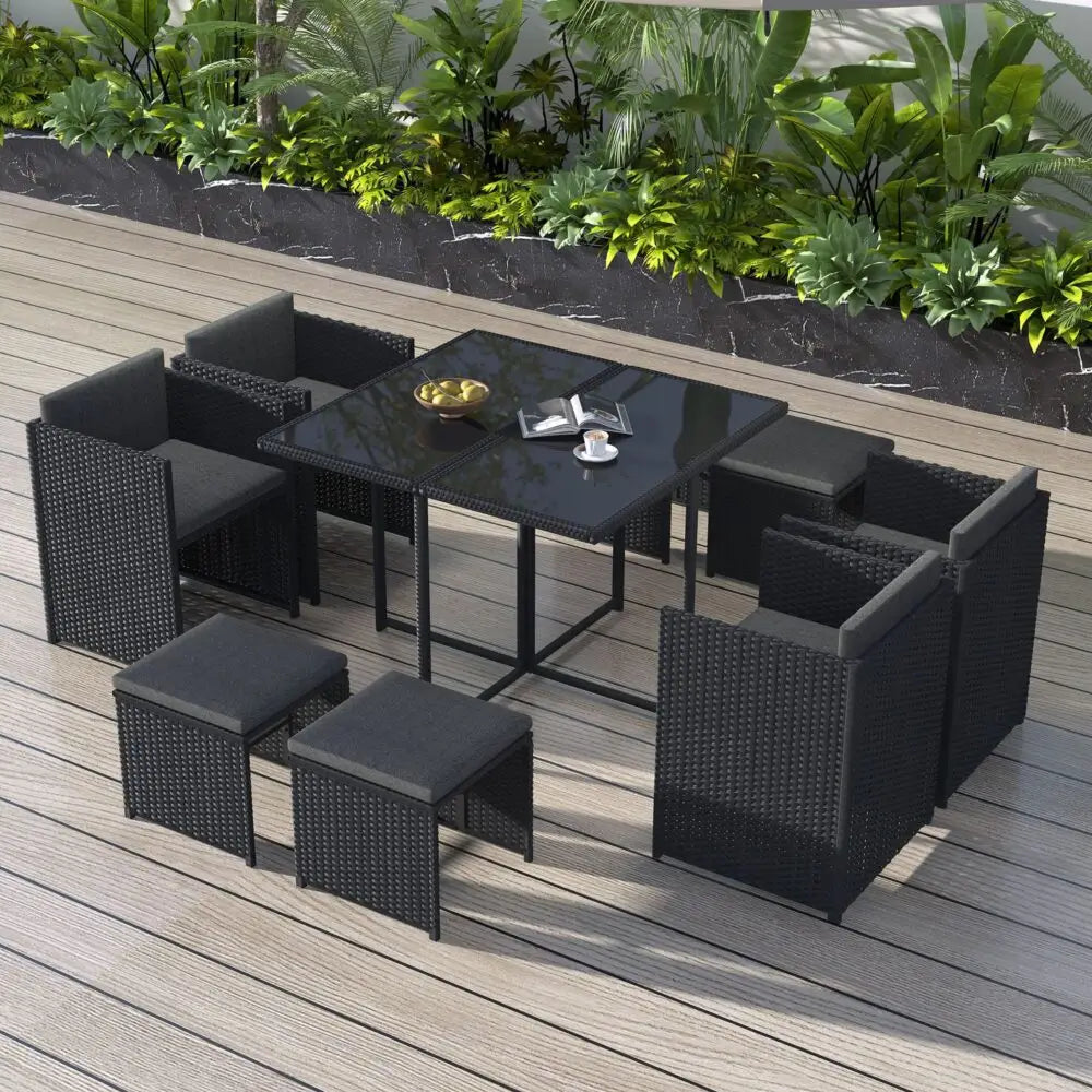 Horrocks 8 Seater Outdoor Dining Set-Black - Furniture > Outdoor