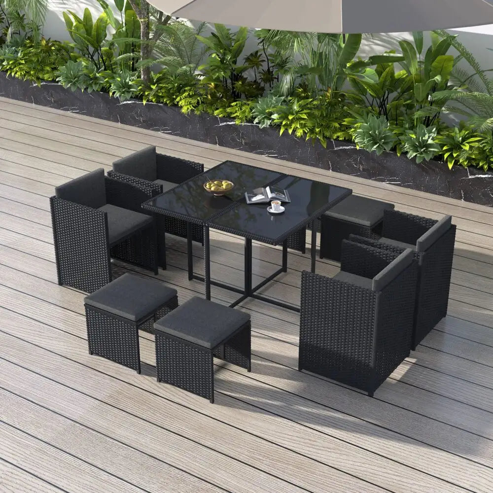 Horrocks 8 Seater Outdoor Dining Set-Black - Furniture > Outdoor