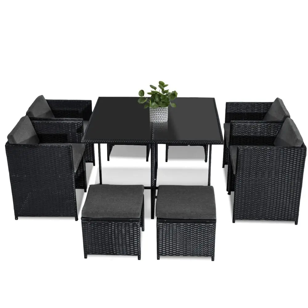 Horrocks 8 Seater Outdoor Dining Set-Black - Furniture > Outdoor