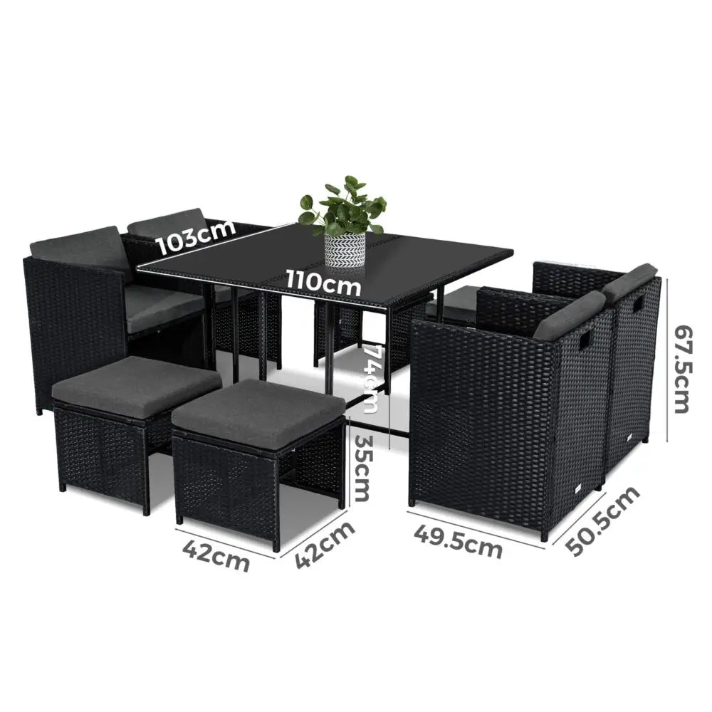 Horrocks 8 Seater Outdoor Dining Set-Black - Furniture > Outdoor