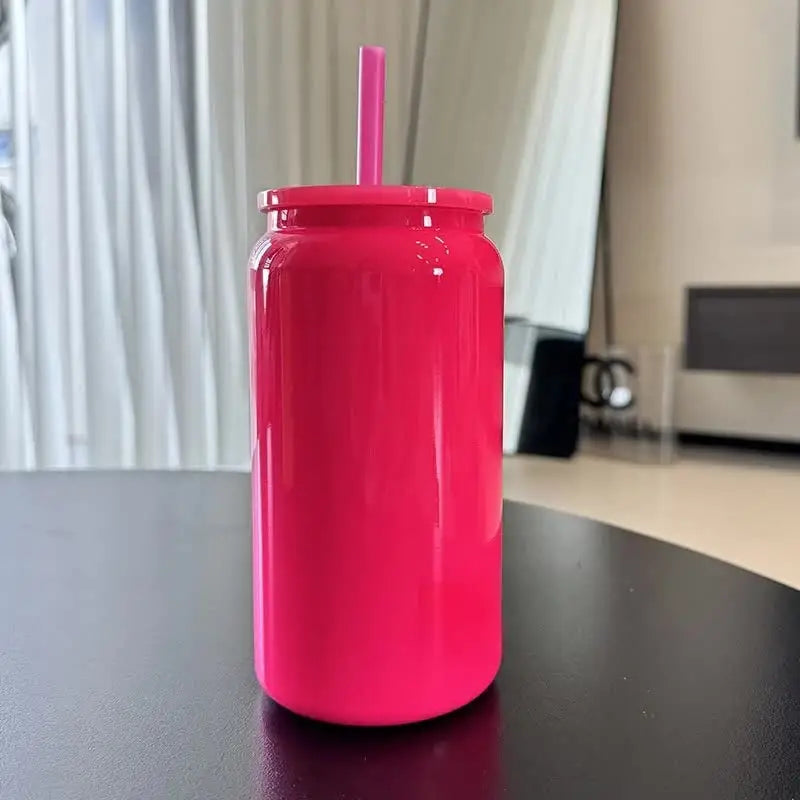 Hot Pink 16oz 304 Stainless Steel Insulated Travel Mug - Portable Outdoor Coffee Cup Double-Wall Thermos for Hot & Cold