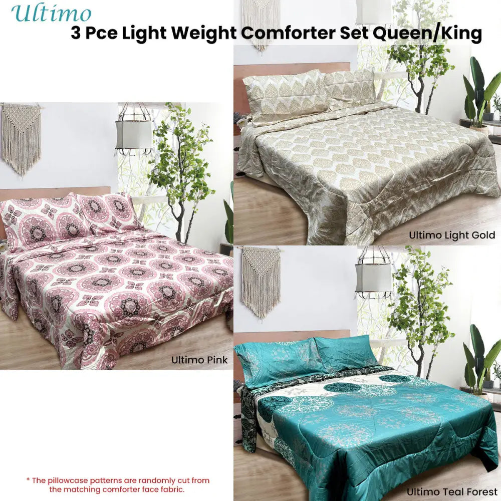 Hotel Living 3 Pce Light Weight Comforter Set Queen/King Ultimo Light Gold - Home & Garden > Bedding
