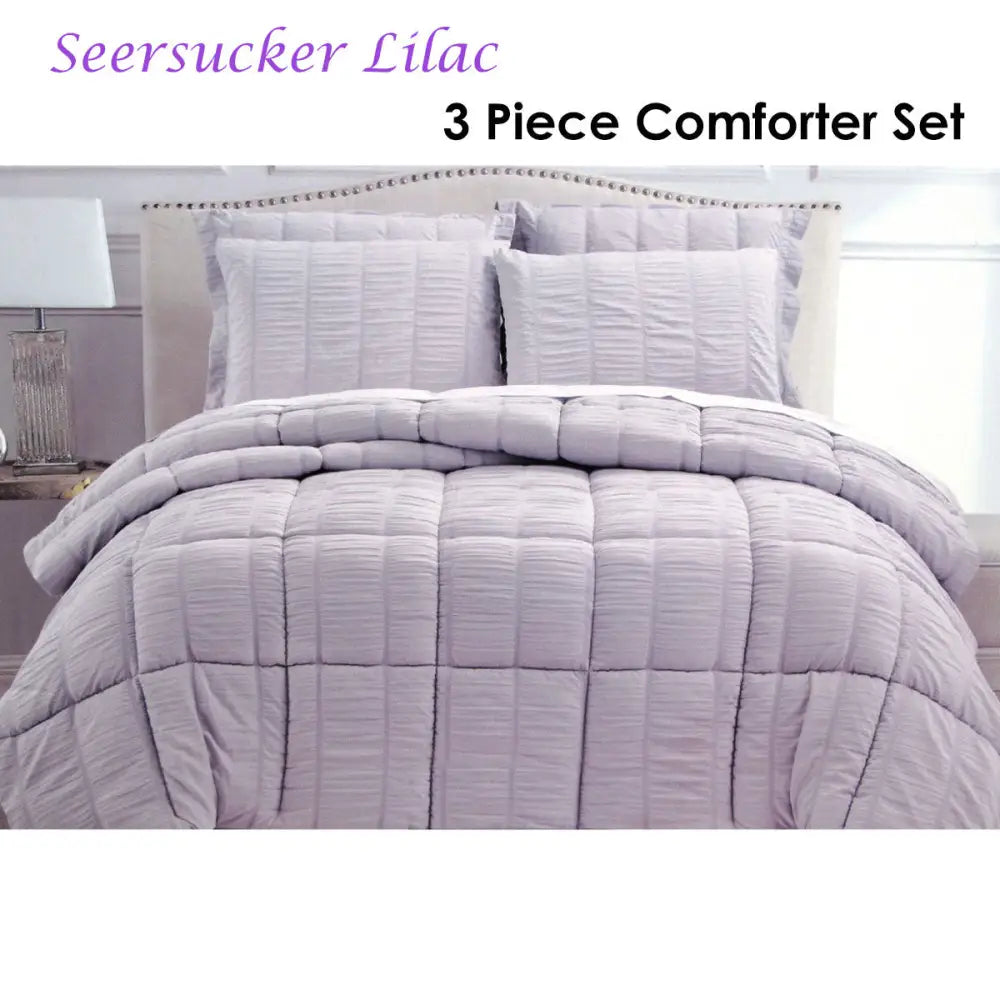 Hotel Living 3 Piece Seersucker Comforter Set King Lilac - Home & Garden > Bedding