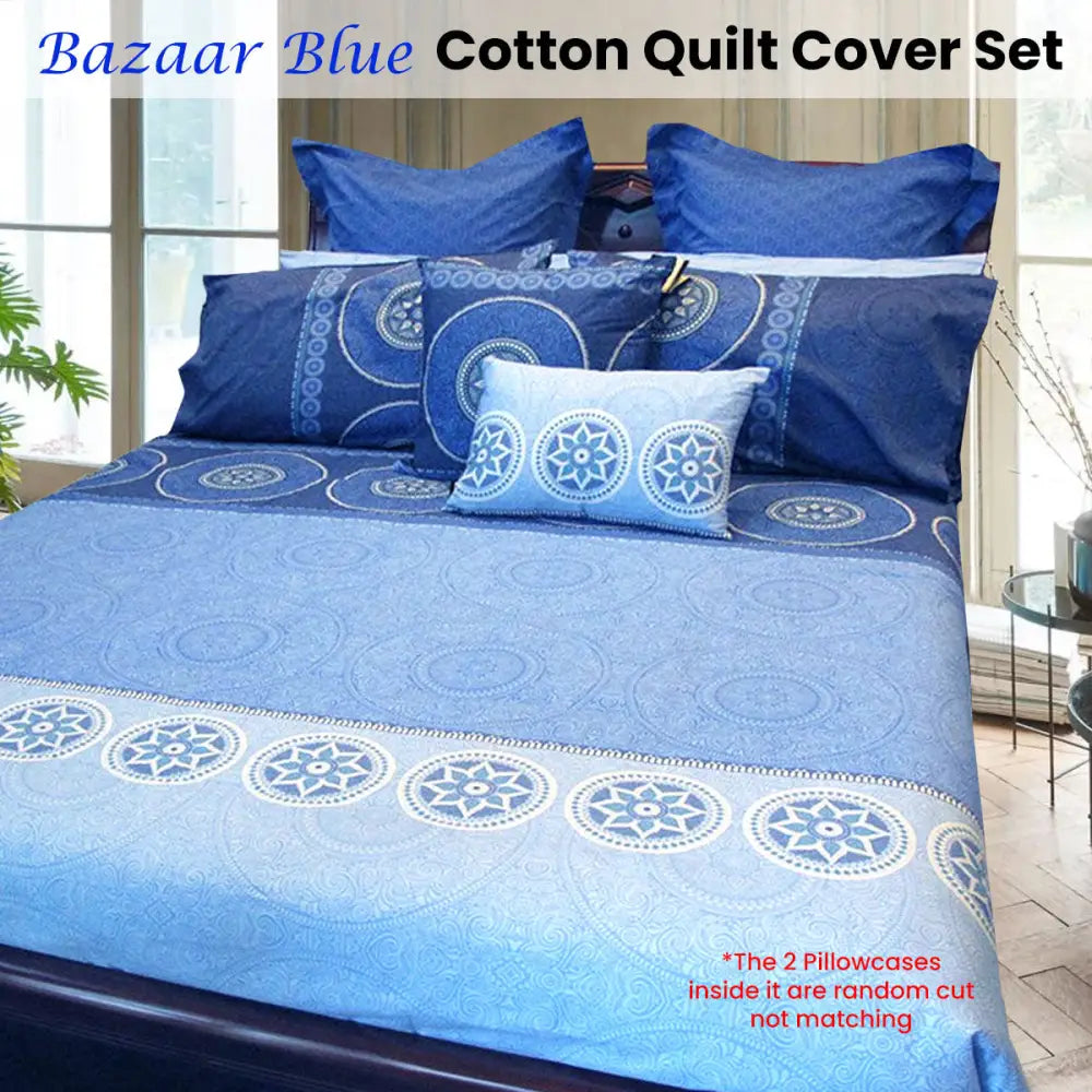 Hotel Living Bazaar Quilt Cover Set BLUE - Queen - Home & Garden > Bedding