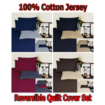 Hotel Living Reversible 100% Cotton JERSEY Quilt Cover Set Chocolate / Linen - DOUBLE - Home & Garden > Bedding