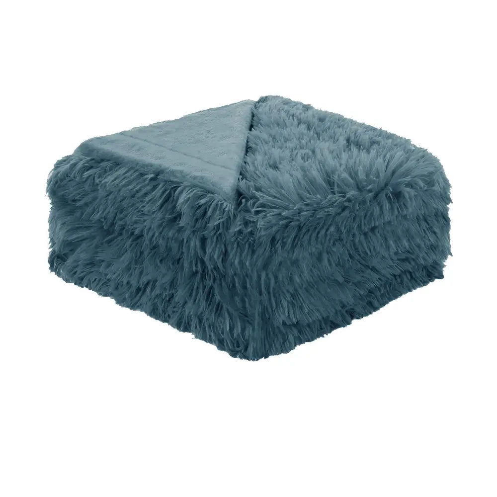 Hotel Living Soft Shaggy Long Hair Blanket Queen Dusk Blue - Home & Garden > Bedding