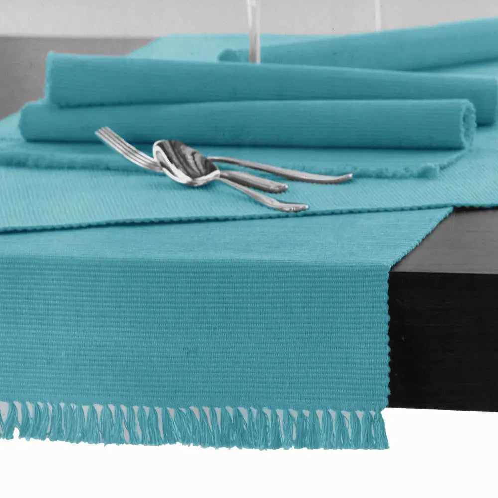 Hoydu Cotton Ribbed Table Runner 45cm x 150cm - AQUA - Home & Garden > Kitchenware