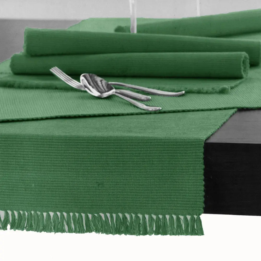 Hoydu Cotton Ribbed Table Runner 45cm x 150cm - HELDGE GREEN - Home & Garden > Kitchenware