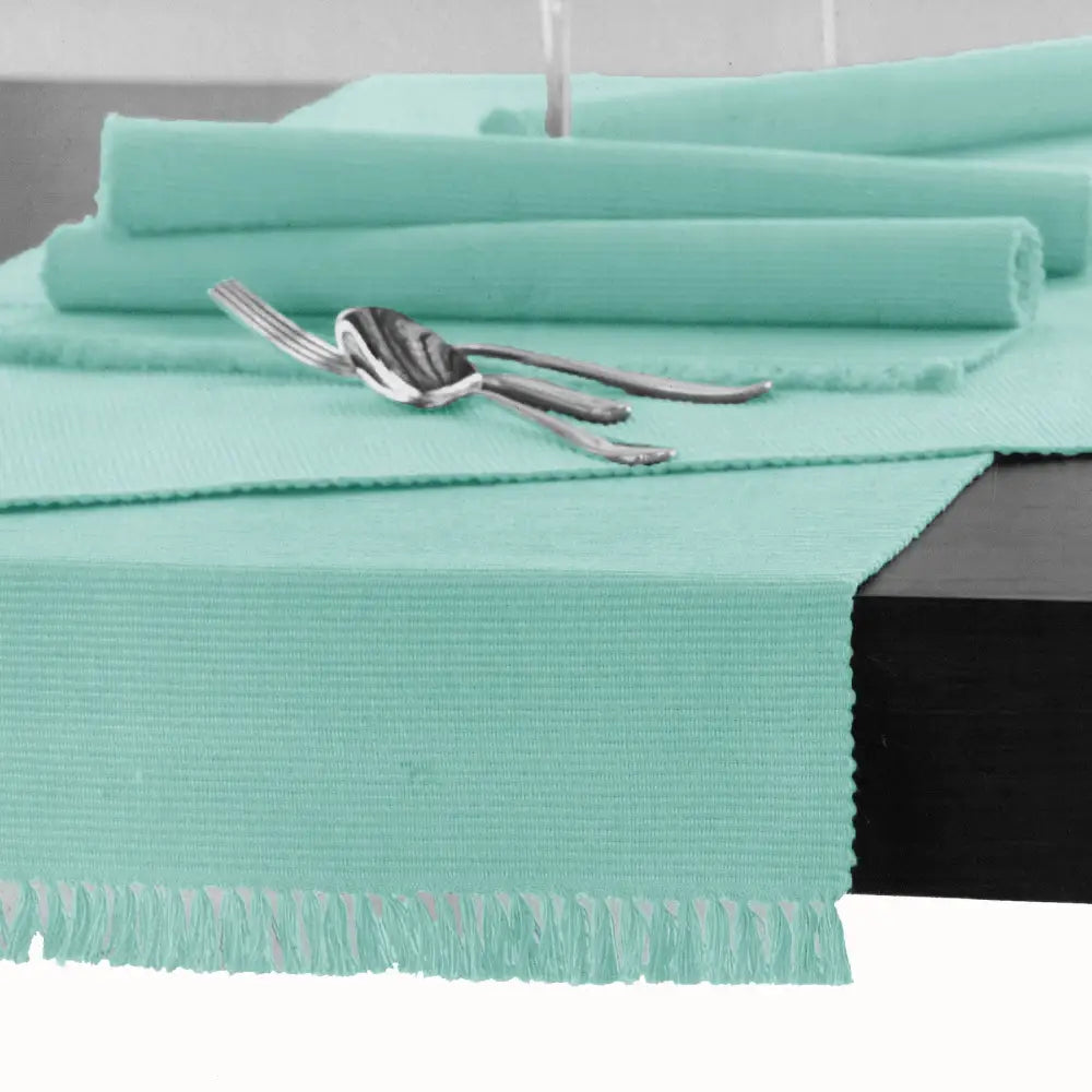 Hoydu Cotton Ribbed Table Runner 45cm x 150cm - LIGHT TURQUOISE - Home & Garden > Kitchenware