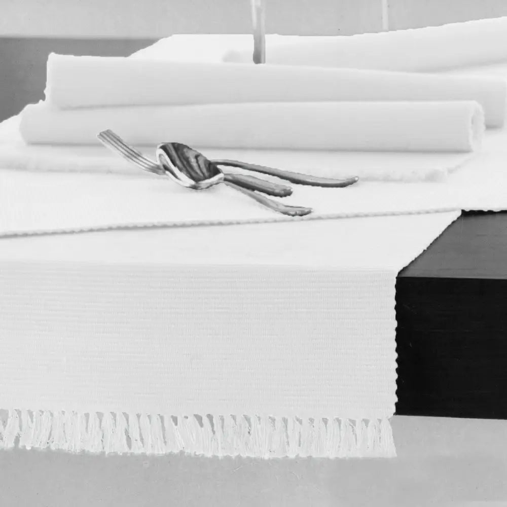 Hoydu Cotton Ribbed Table Runner 45cm x 200cm - BRIGHT WHITE - Home & Garden > Kitchenware