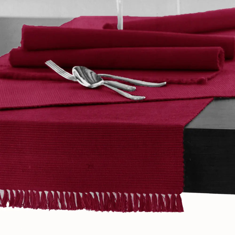 Hoydu Cotton Ribbed Table Runner 45cm x 200cm - PERSIAN RED - Home & Garden > Kitchenware