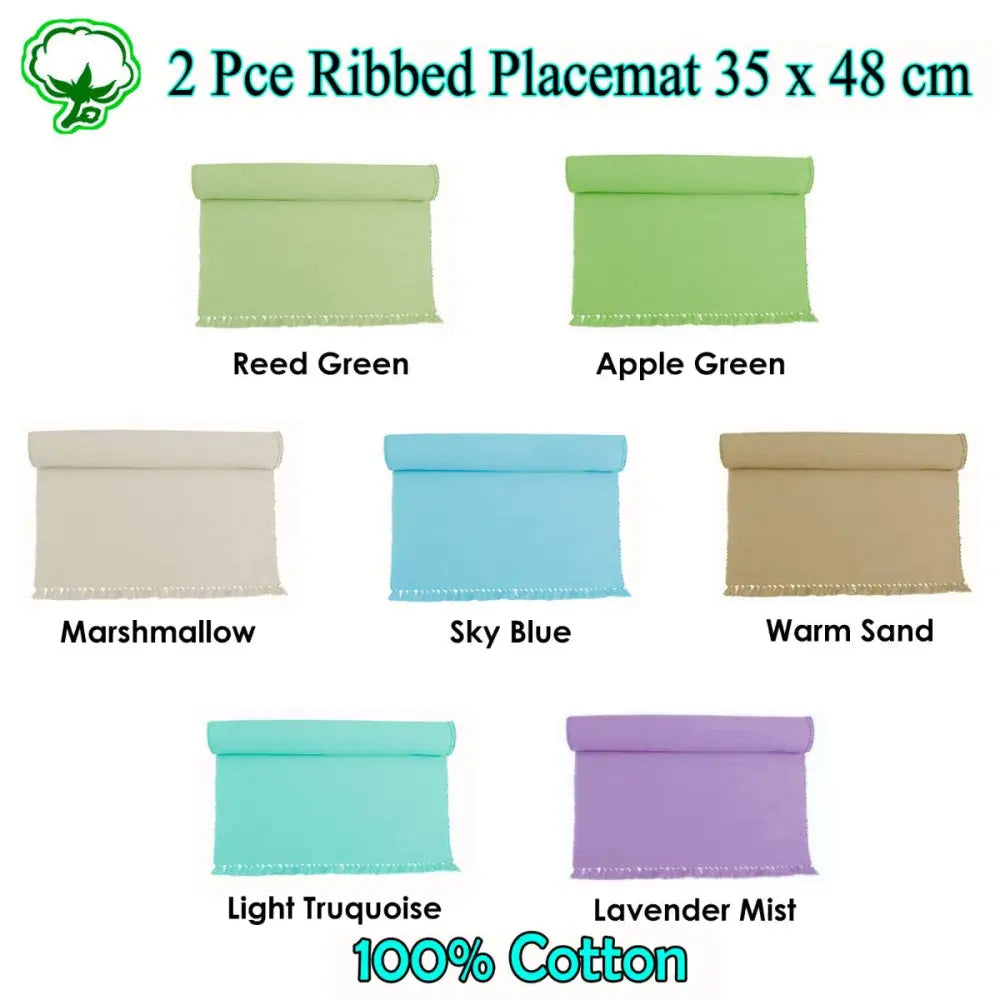 Hoydu Set of 2 - Cotton Ribbed Placemats - REED GREEN - Home & Garden > Kitchenware