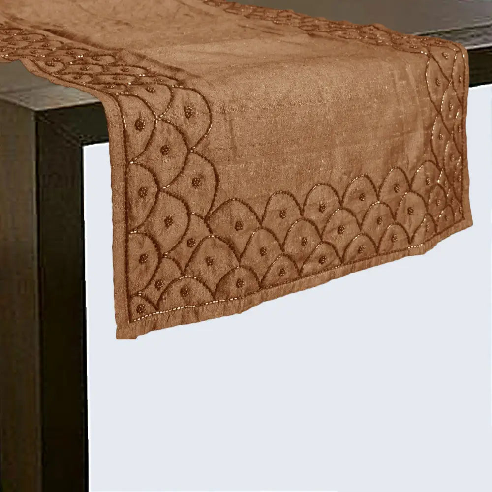 Hoydu Silk Blend Beaded Table Runner 45cm x 150cm - Champagne Beige - Home & Garden > Kitchenware