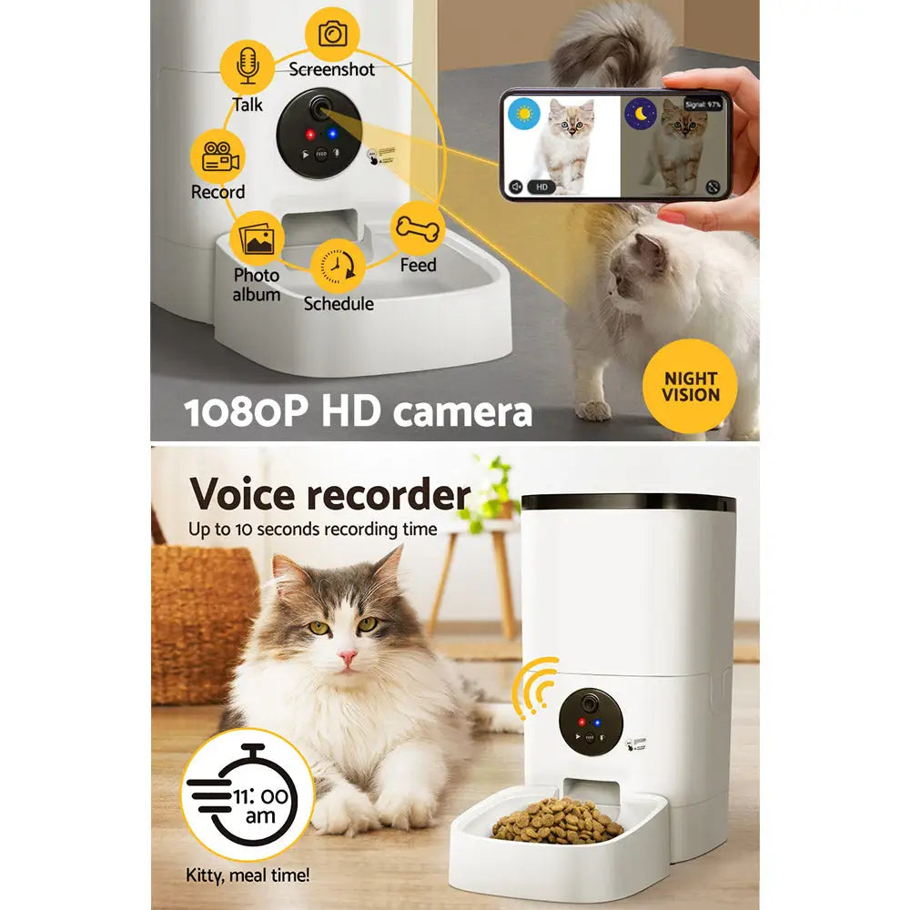 i.Pet Automatic Pet Feeder 6L Wifi Camera Dog Cat Smart Food Dispenser Timer - Pet Care > Dog Supplies > Dog Bowls