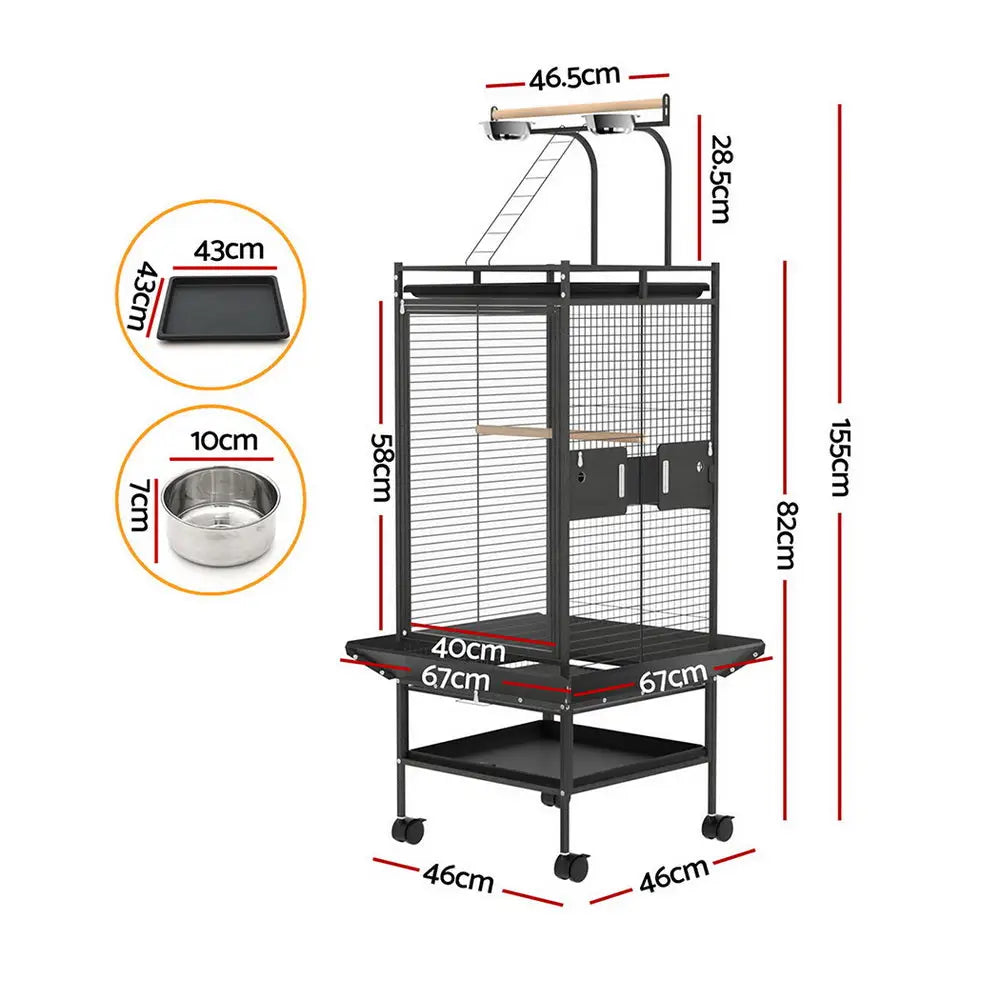i.Pet Bird Cage Large Cages 155cm Parrot Aviary Stand-Alone Budgie Wheels Castor - Pet Care > Bird > Bird Cages & Stands
