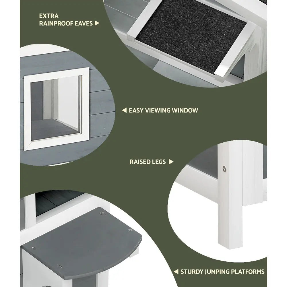 i.Pet Cat House Outdoor Shelter 56cm x 52cm x 82cm Rabbit Hutch Wooden Condo Small Dog Pet Enclosure - Pet Care > Coops