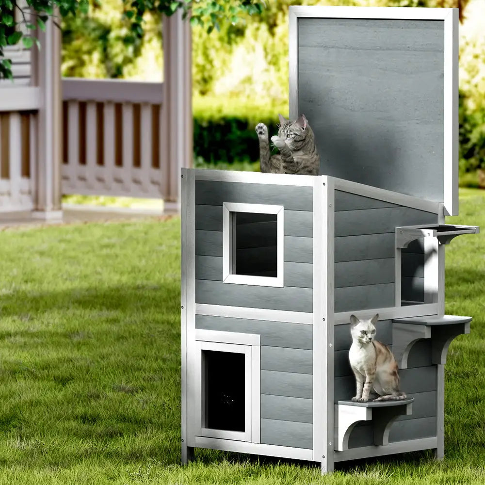 i.Pet Cat House Outdoor Shelter 56cm x 52cm x 82cm Rabbit Hutch Wooden Condo Small Dog Pet Enclosure - Pet Care > Coops