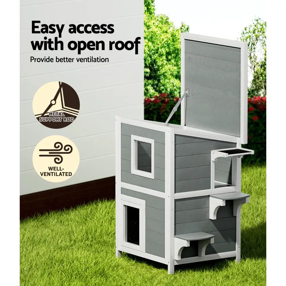 i.Pet Cat House Outdoor Shelter 56cm x 52cm x 82cm Rabbit Hutch Wooden Condo Small Dog Pet Enclosure - Pet Care > Coops