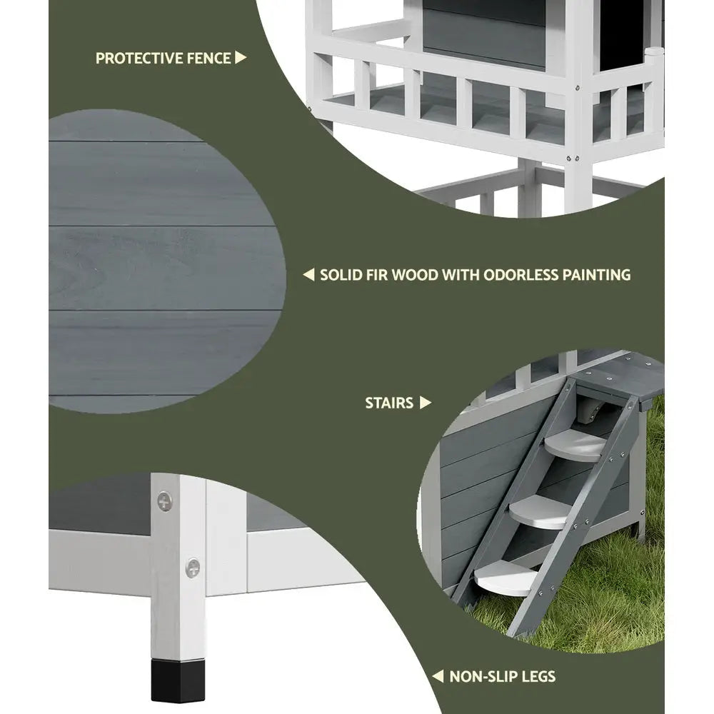 i.Pet Cat House Outdoor Shelter 72cm x 72cm x 127cm Rabbit Hutch Wooden Condo Small Dog Pet Houses Enclosure - Pet Care