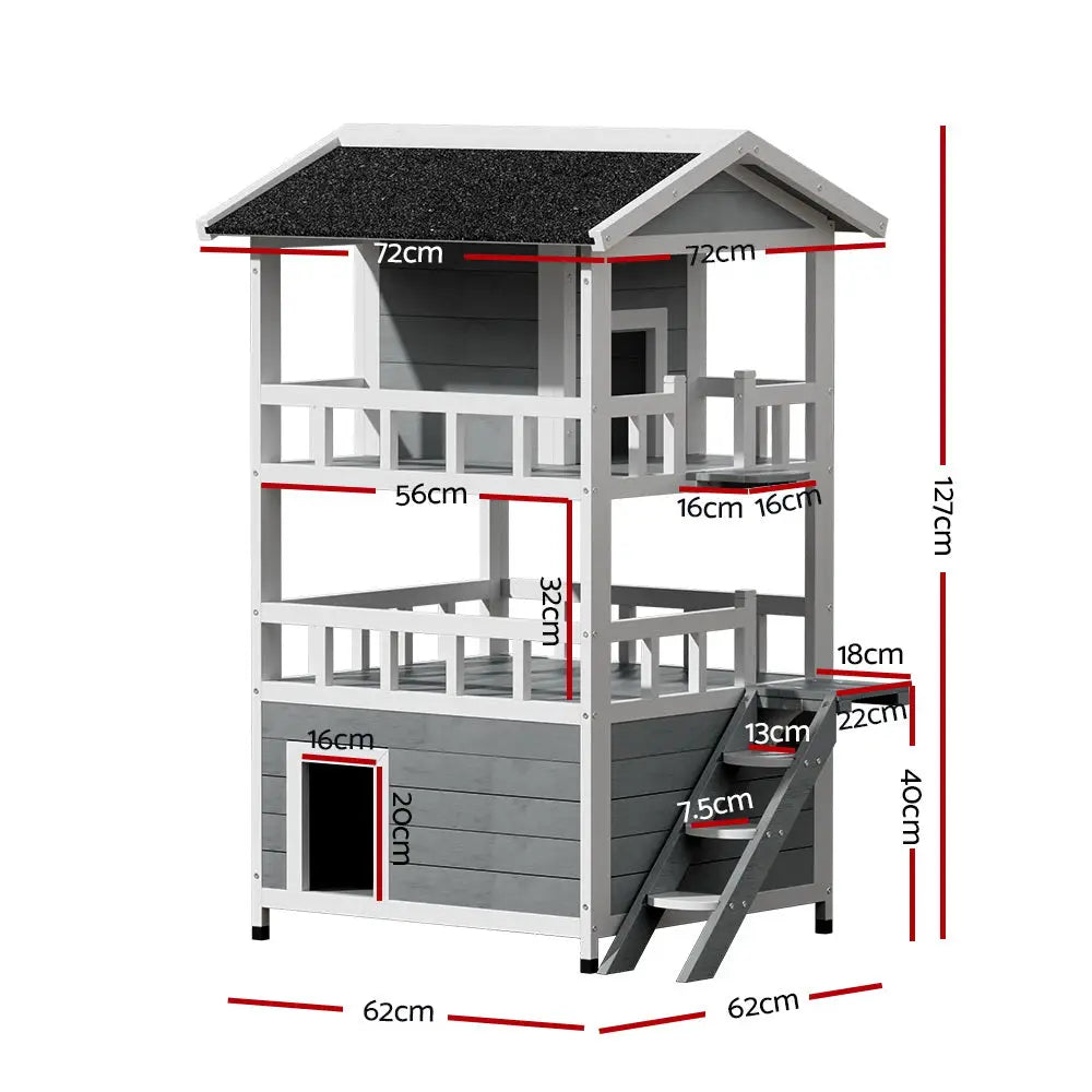 i.Pet Cat House Outdoor Shelter 72cm x 72cm x 127cm Rabbit Hutch Wooden Condo Small Dog Pet Houses Enclosure - Pet Care