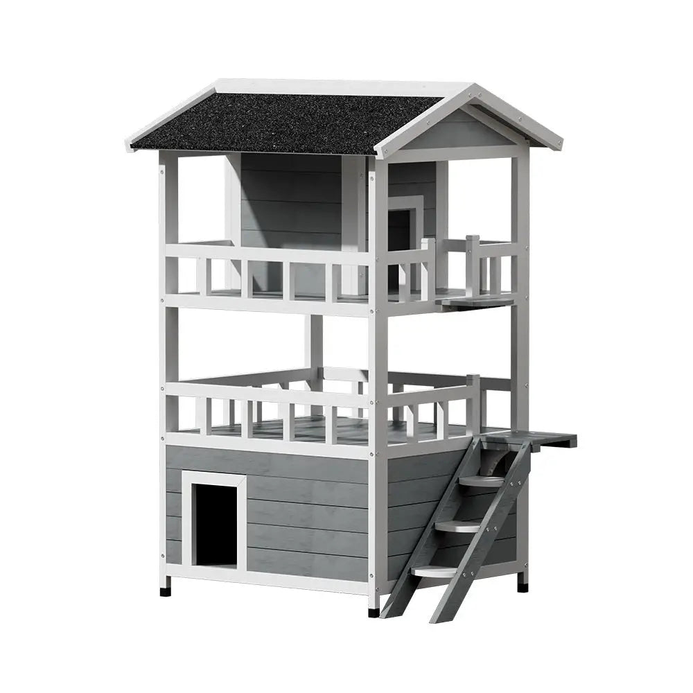 i.Pet Cat House Outdoor Shelter 72cm x 72cm x 127cm Rabbit Hutch Wooden Condo Small Dog Pet Houses Enclosure - Pet Care