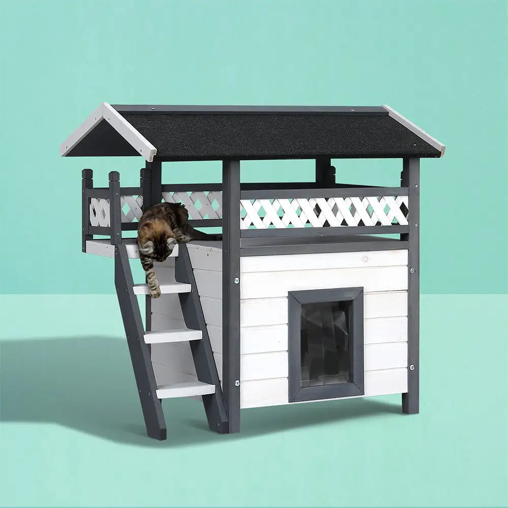 i.Pet Cat House Outdoor Shelter 77cm x 50cm x 73cm Rabbit Hutch Wooden Condo Small Dog Enclosure - Pet Care > Coops &