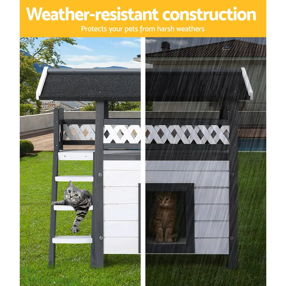 i.Pet Cat House Outdoor Shelter 77cm x 50cm x 73cm Rabbit Hutch Wooden Condo Small Dog Enclosure - Pet Care > Coops &