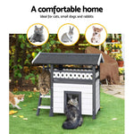 i.Pet Cat House Outdoor Shelter 77cm x 50cm x 73cm Rabbit Hutch Wooden Condo Small Dog Enclosure - Pet Care > Coops &