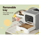 i.Pet Cat Litter Box Large Tray Kitty Toilet Enclosed Hooded Foldable Scoop Grey - Pet Care > Cat Supplies > Cat Litter