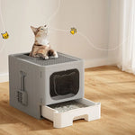 i.Pet Cat Litter Box Large Tray Kitty Toilet Enclosed Hooded Foldable Scoop Grey - Pet Care > Cat Supplies > Cat Litter