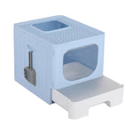 i.Pet Cat Litter Box Large Tray Kitty Toilet Enclosed Hooded Foldable Scoop Blue - Pet Care > Cat Supplies > Cat Litter