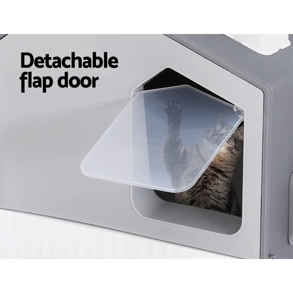 i.Pet Cat Litter Box Large Tray Kitty Toilet Fully Enclosed House Hooded Scoop Mat Grey - Pet Care > Cat Supplies > Cat
