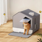 i.Pet Cat Litter Box Large Tray Kitty Toilet Fully Enclosed House Hooded Scoop Mat Grey - Pet Care > Cat Supplies > Cat