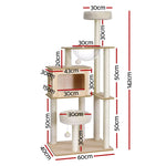 i.Pet Cat Tree Tower Scratching Post Scratcher 142cm Wood Bed Condo House - Pet Care > Cat Supplies > Cat Furniture