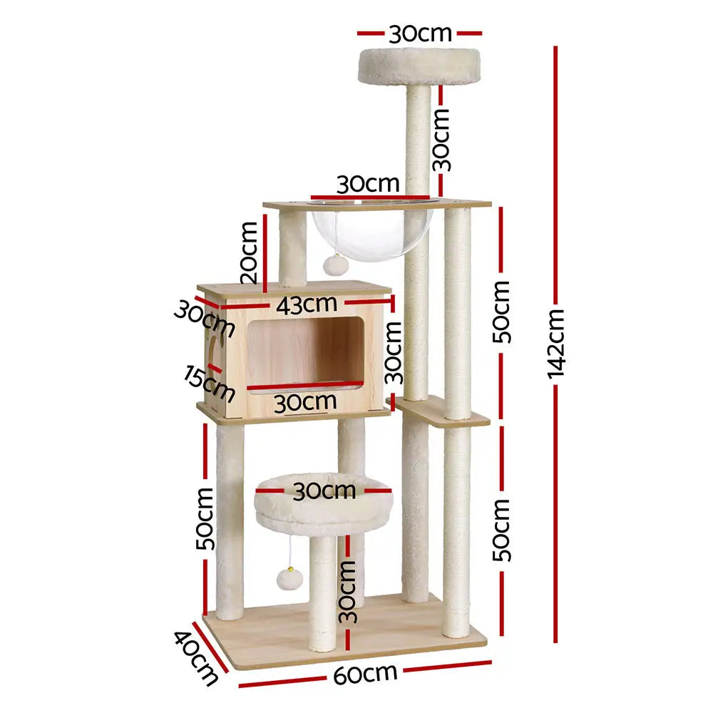 i.Pet Cat Tree Tower Scratching Post Scratcher 142cm Wood Bed Condo House - Pet Care > Cat Supplies > Cat Furniture