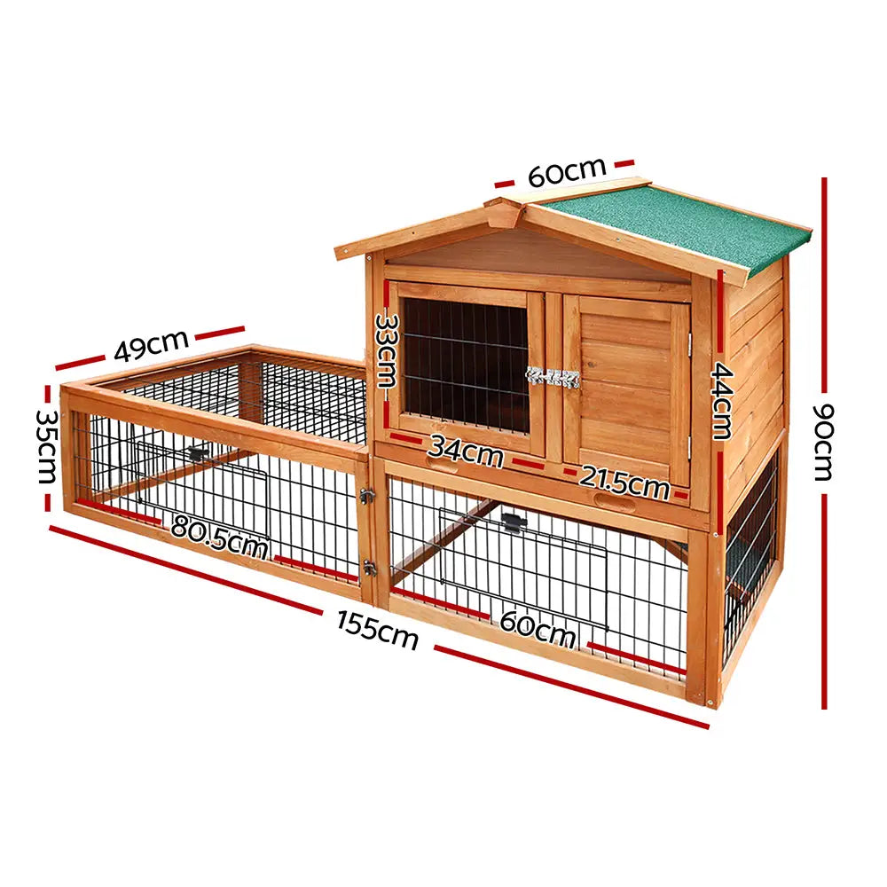 i.Pet Chicken Coop 155cm x 49cm x 90cm Rabbit Hutch Large Run Wooden Cage House Outdoor - Pet Care > Coops & Hutches >