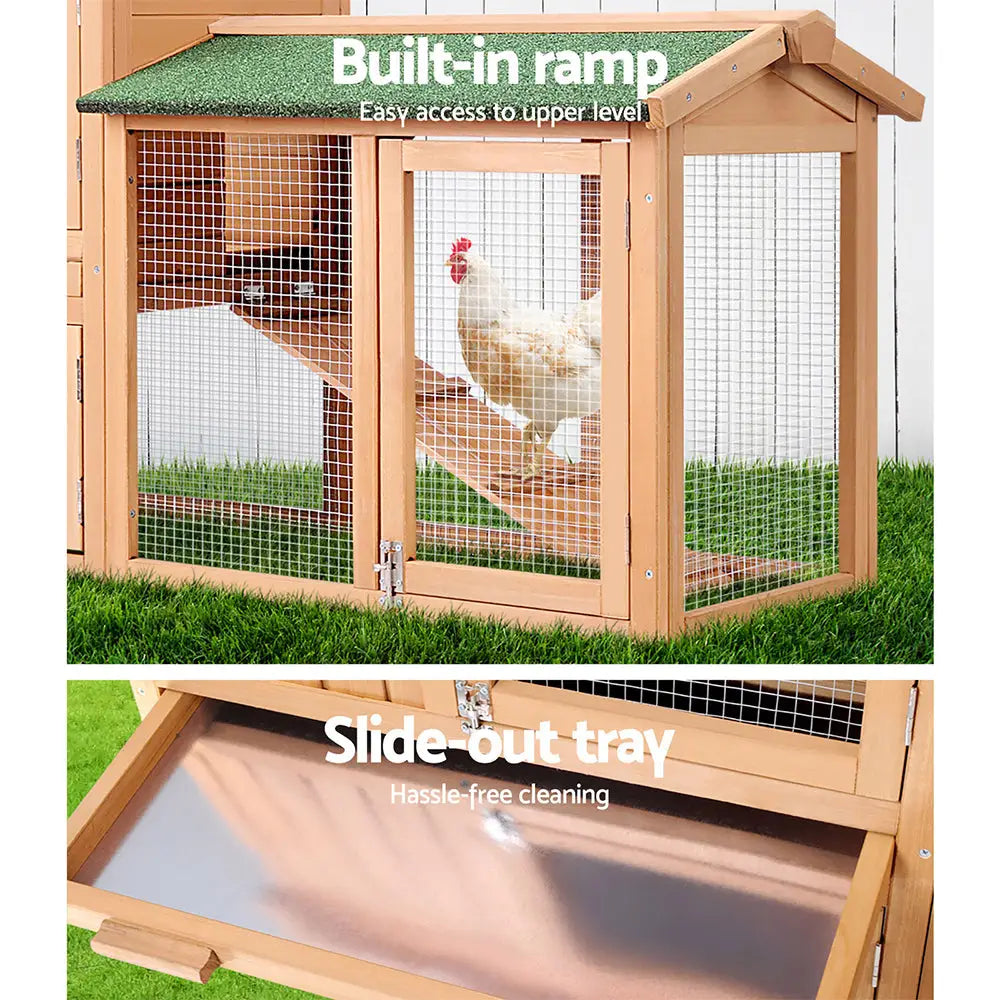 i.Pet Chicken Coop Rabbit Hutch 138cm x 44cm x 85cm Large House Run Cage Wooden Outdoor - Pet Care > Coops & Hutches >