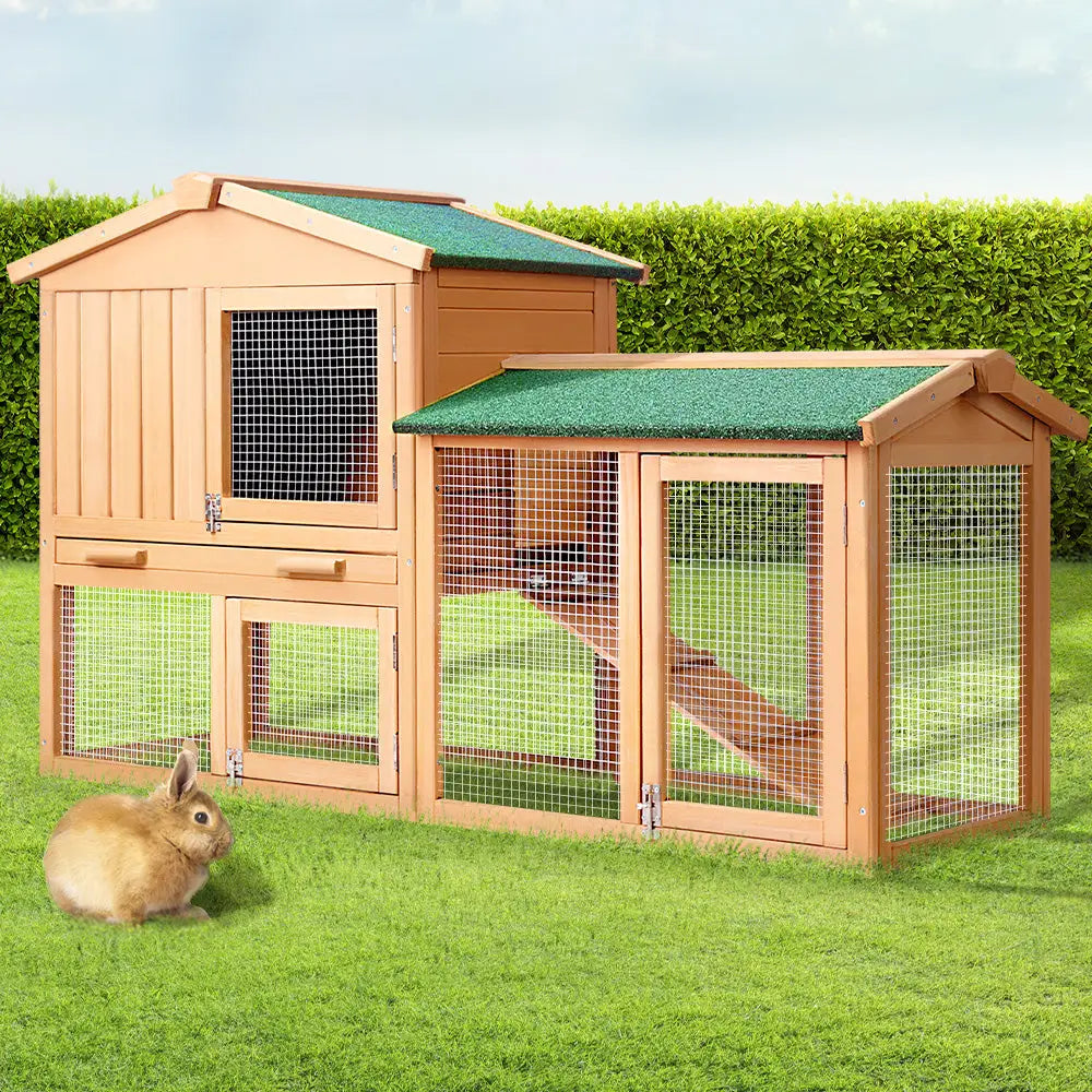 i.Pet Chicken Coop Rabbit Hutch 138cm x 44cm x 85cm Large House Run Cage Wooden Outdoor - Pet Care > Coops & Hutches >